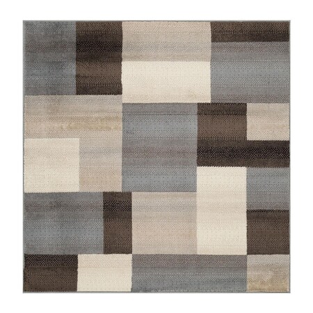 Palacedesigns 8 ft. Square Patchwork Power Loom Stain Resistant Square Area Rug - Grey & Brown PA3108859